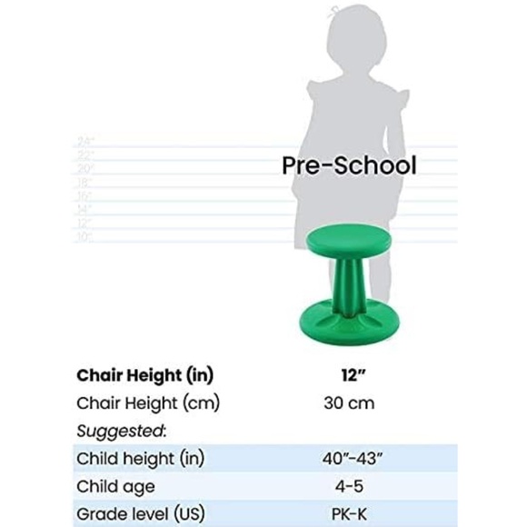 Wobble Stool by Kore Design LLC Green 12” Preschool ADD/ADHD Classroom Chair - Picture 4 of 6